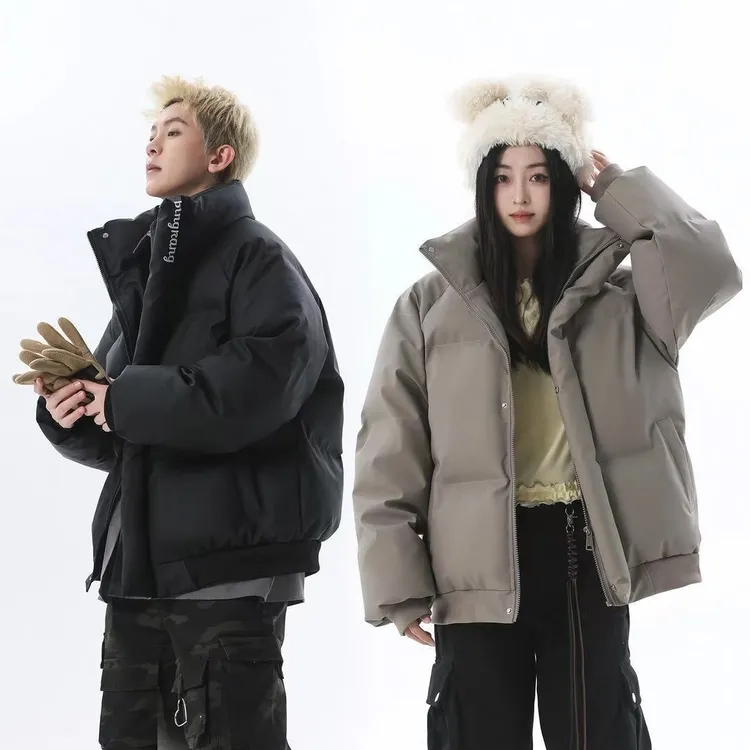 冬季立领加厚防风防水刺绣皮棉衣男宽松保暖冬装棉服情侣美式潮