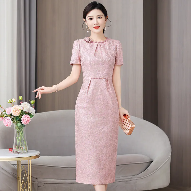 yqwl5576婚礼妈妈婚宴礼服裙2025夏季新款喜婆婆装敬酒修身连衣裙