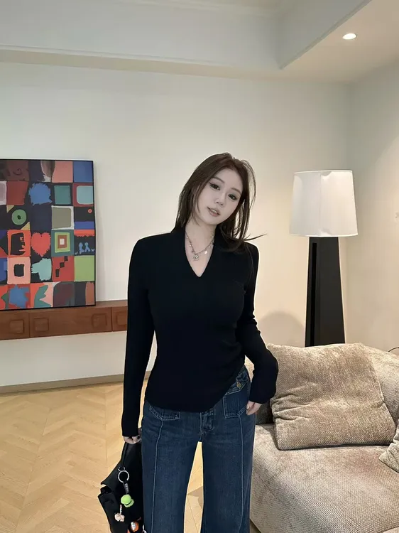 琪琪怪怪大码女装【清雅美学】时尚休闲修身百搭针织上衣T18200QTQ