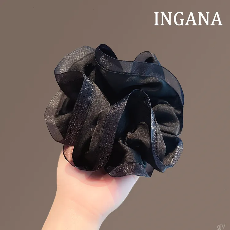 法式慵懒风黑色木耳花边大肠发圈百搭头绳气质头花扎马尾发绳头饰