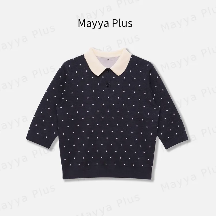 【时光罗盘】Mayya Plus麦芽定制时尚波点短袖POLO衫女上衣32536129