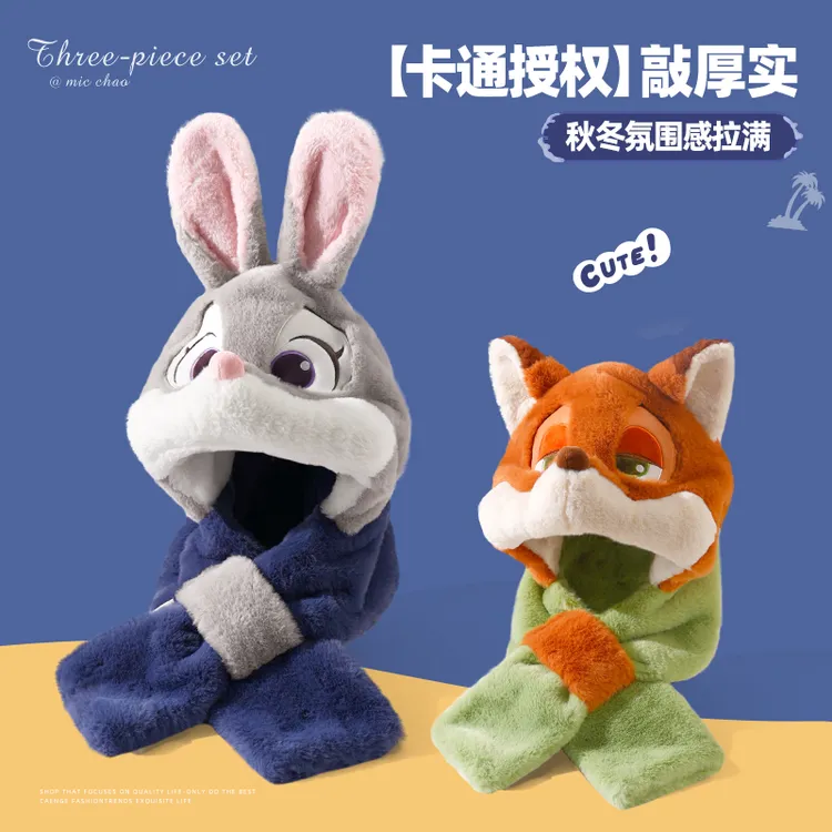 火狐狸尼克朱迪毛绒卡通帽子2025新款女冬可爱保暖防寒护耳加厚