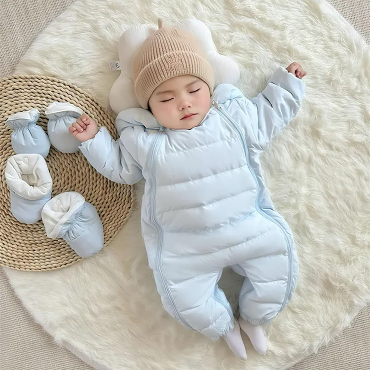 2025婴儿羽绒服连体衣男女宝宝外出服哈衣新生儿加厚抱衣连帽爬服