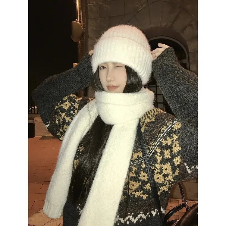 韩系针织毛线帽护耳冷帽秋冬围巾保暖围脖两件套
