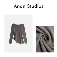 Anan Studios【雅韵】褶皱收腰显瘦羊毛针织上衣（不规则）14996