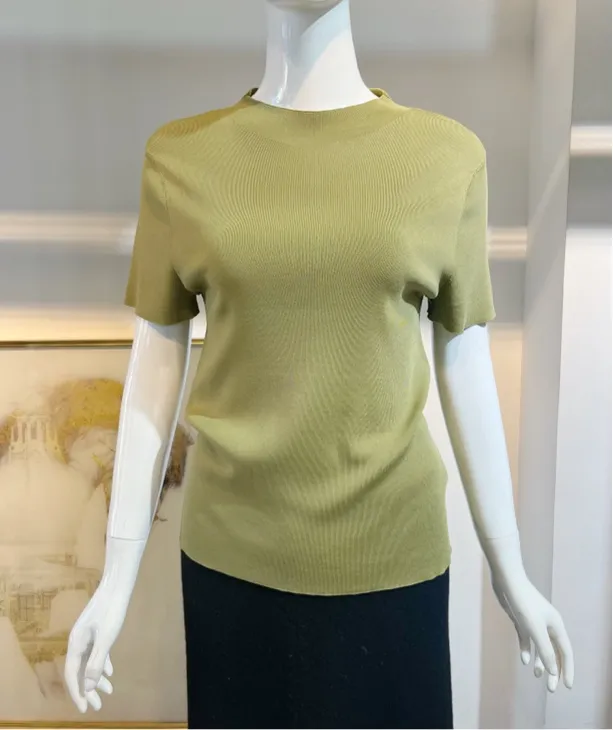 常规款拼接短袖女修身型毛针织衫纯色百搭套头时尚圆领