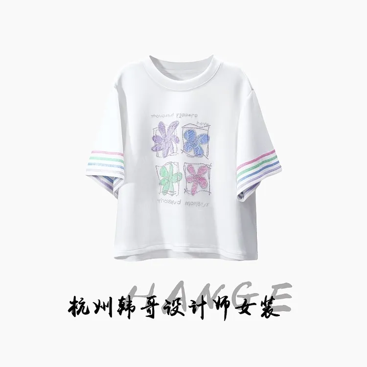 【韩哥女装】2025欧货设计师白色蕾丝绣花高克重休闲短袖8291-B6