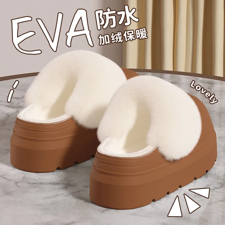 防水棉拖鞋女冬季2025新款居家加绒保暖厚底防滑可拆卸棉拖女外穿