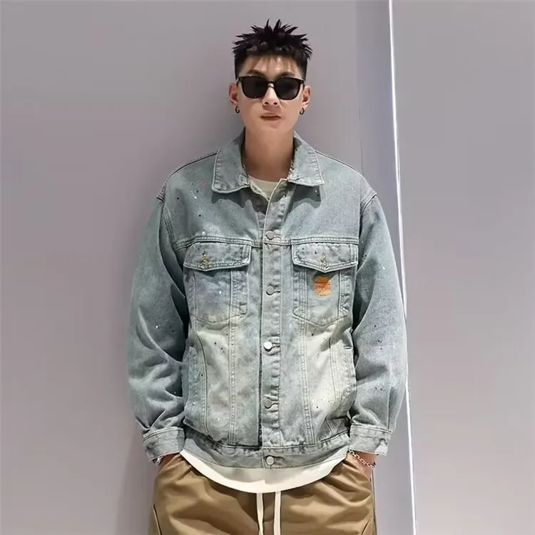 美式高街复古水洗做旧牛仔夹克男女街头潮牌宽松大码百搭情侣休闲