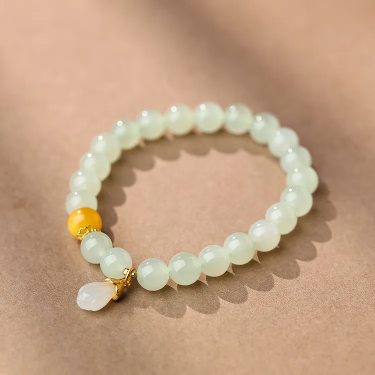 【玉福珠宝】s925银天然和田玉晴水玉兰手串-S2816-福