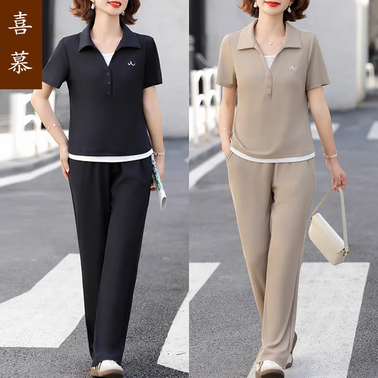 中年妈妈夏装运动服套装时尚中老年女夏季新款洋气短袖T恤两件套