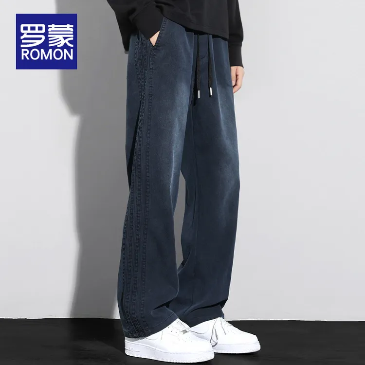 罗蒙男士秋冬潮牌天丝休闲裤男士新款宽松垂感时尚百搭直筒裤男款