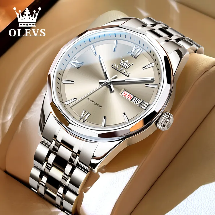 张智霖代言欧利时男士钨钢手表男款全自动机械表简约防水夜光7107