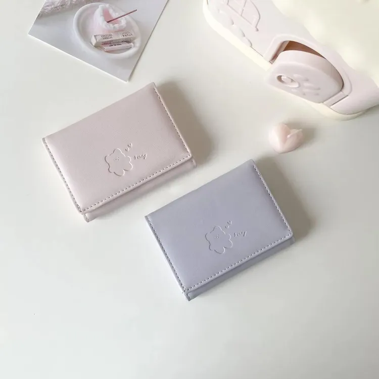 简约小熊钱包温柔色系清新韩卡包夹多功能短款学生零钱新款ins风