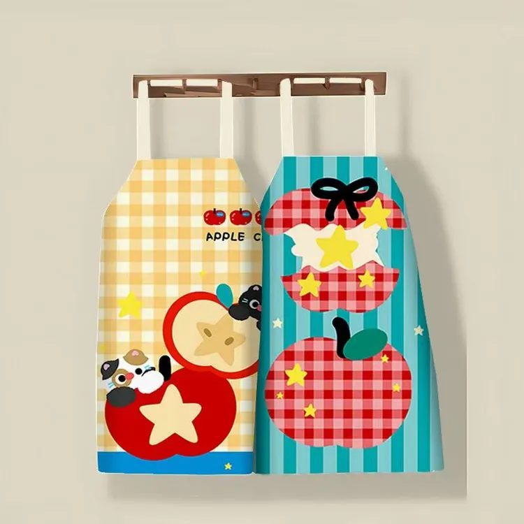 可爱卡通系列厨房围裙烹饪棉麻防污通用餐饮挂脖货架围腰防污罩衣