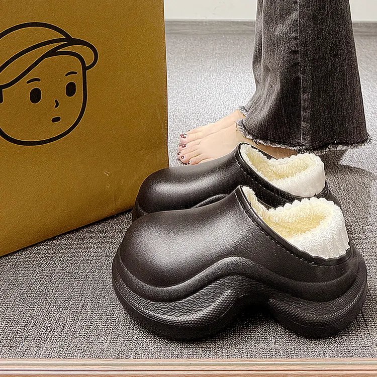 7.0厚底增高踩屎感毛毛洞洞棉拖鞋女秋冬加绒家居室内新款外穿软