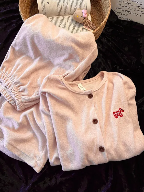 甜美少女粉糯糯小狗德绒睡衣女学生秋冬加厚保暖家居服外穿抗静电