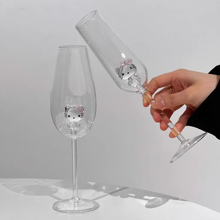 ININHOME立体kt猫高脚杯高颜值原创卡通香槟红酒杯礼盒酒杯HD