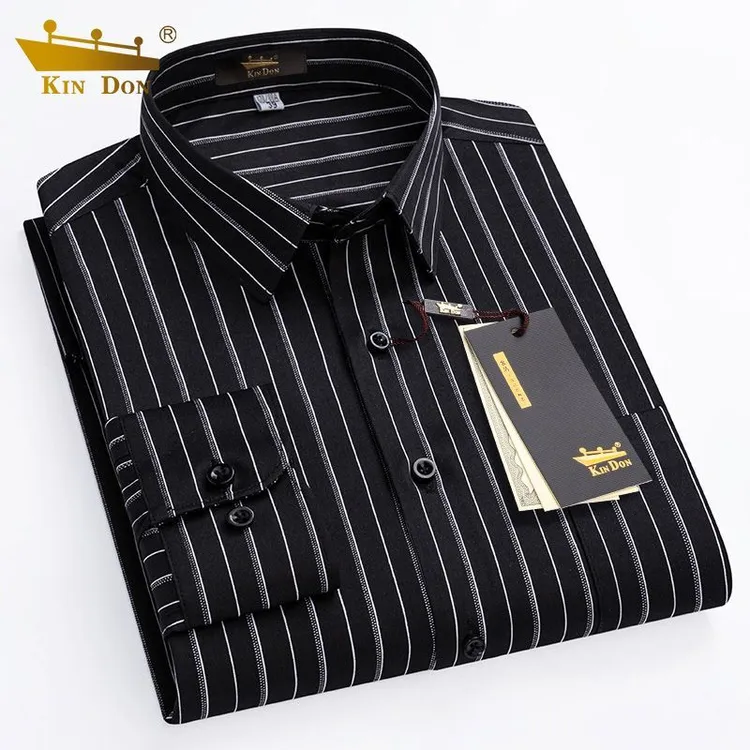 金盾男士新款长袖衬衫免烫薄款抗皱中年衬衣商务休闲格子春秋男装