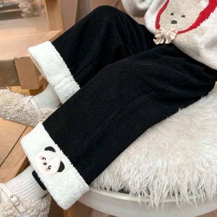 长裤女宽松男女通用保暖休闲裤秋冬学院风女童直筒外穿加绒加厚