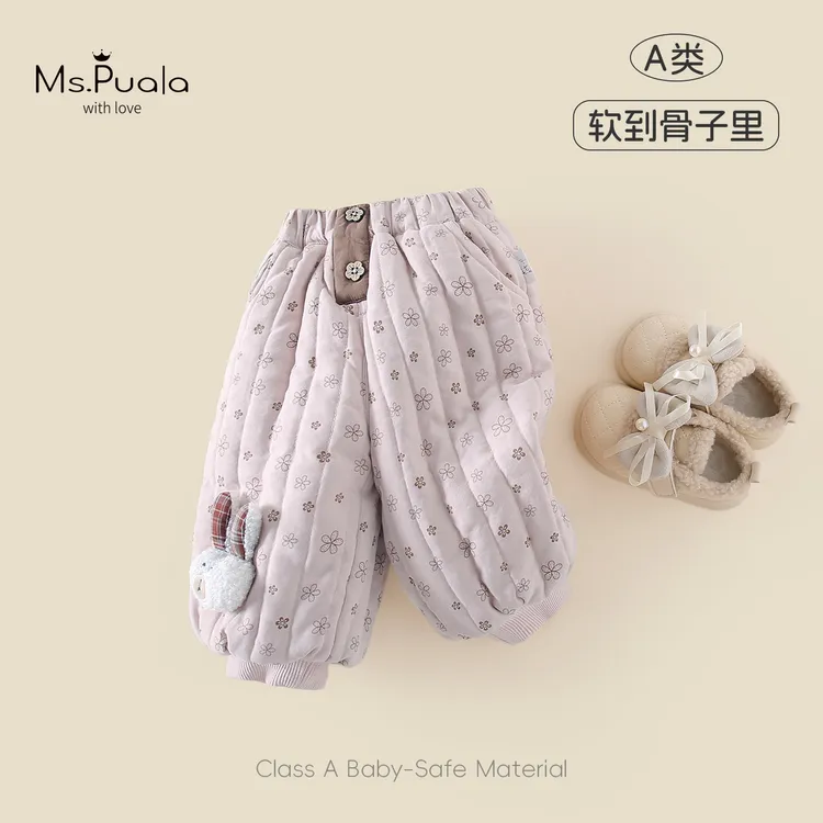 【MsPuala漫步花间】婴幼儿童裤子女宝冬款简约小花加棉长裤休闲裤