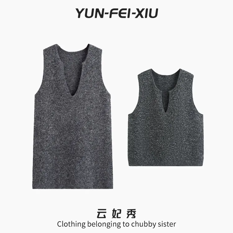 云妃秀大码女装韩版圆领马甲休闲宽松百搭遮肉胖妹妹秋季23239AB