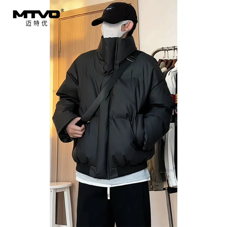 立领棉服2025年冬季男女同款美式复古高街简约慵懒风保暖棉衣外套
