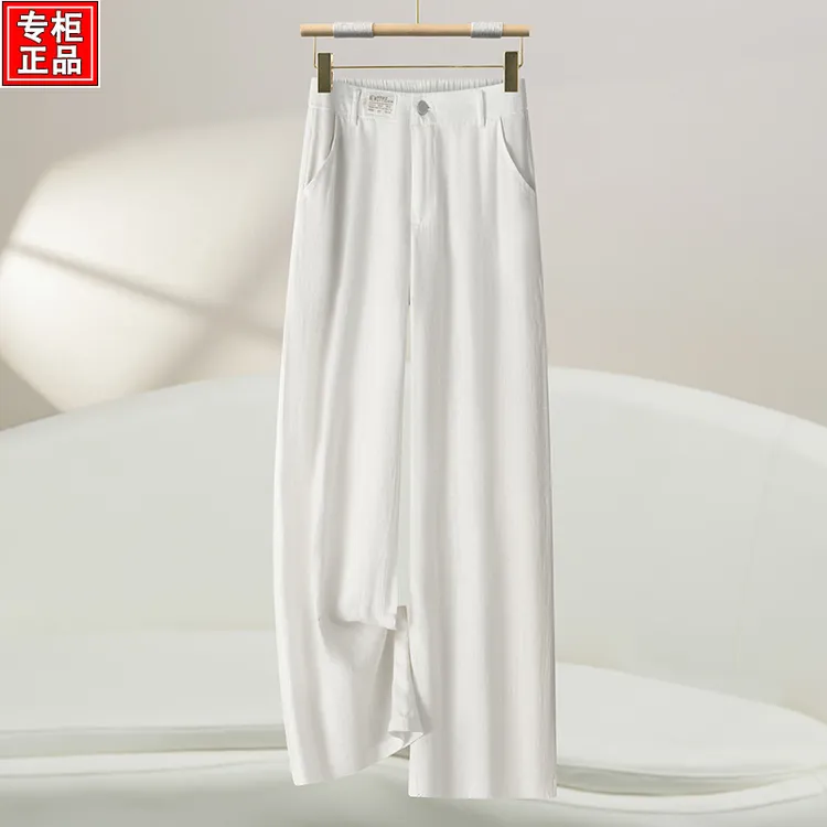 哥弟阿玛施正品2025夏季新款亚麻阔腿裤女高腰时尚垂感薄款休闲裤