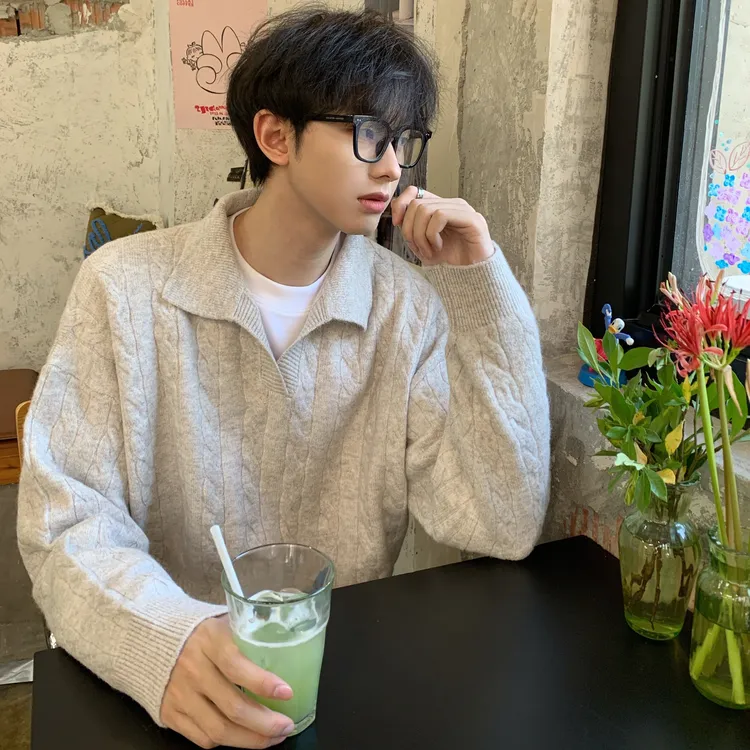 重磅老钱风毛衣男款秋冬季加厚套头宽松休闲针织衫POLO衫毛衣外套