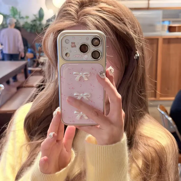 银边滴胶粉紫底满屏红碎花适用iPhone17promax手机壳苹果16新款15