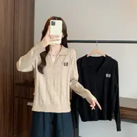【涵胖胖】大码女麻花刺绣长袖毛针织衫显瘦打底内搭上衣69339【B】