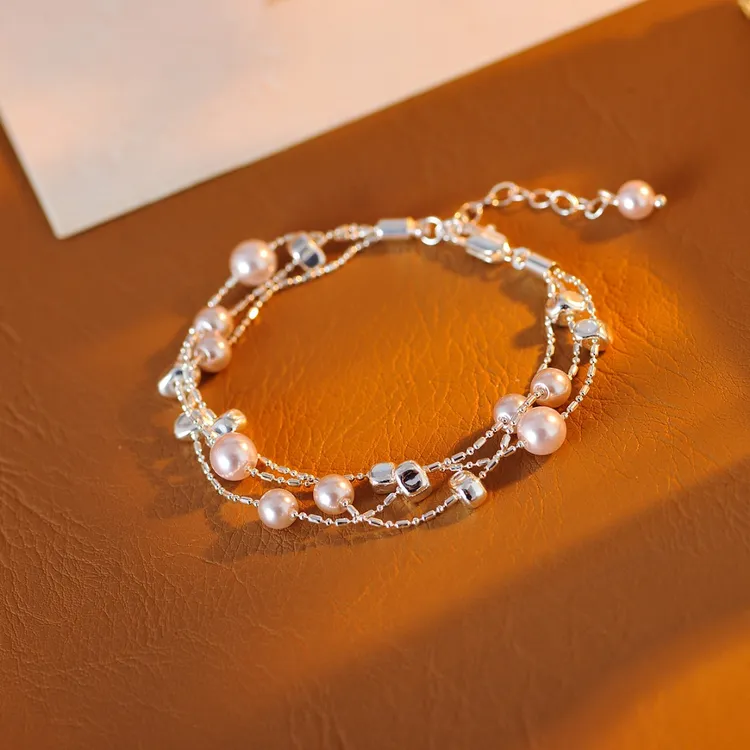 黄铜手链  双层珍珠手链女满天星简约小众设计盒子链手饰