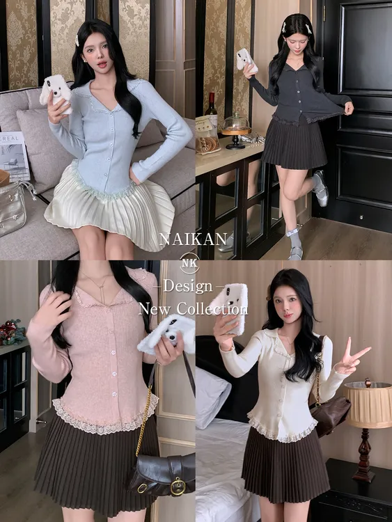 【优质版】奈看【纯欲奶兔】女V领毛针织衫长袖设计感法式上衣毛衣