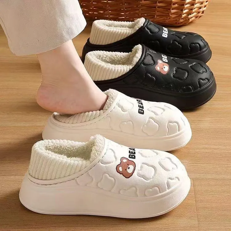 包跟防水棉拖鞋女冬季2025新款室内家居厚底防滑保暖月子棉鞋外穿