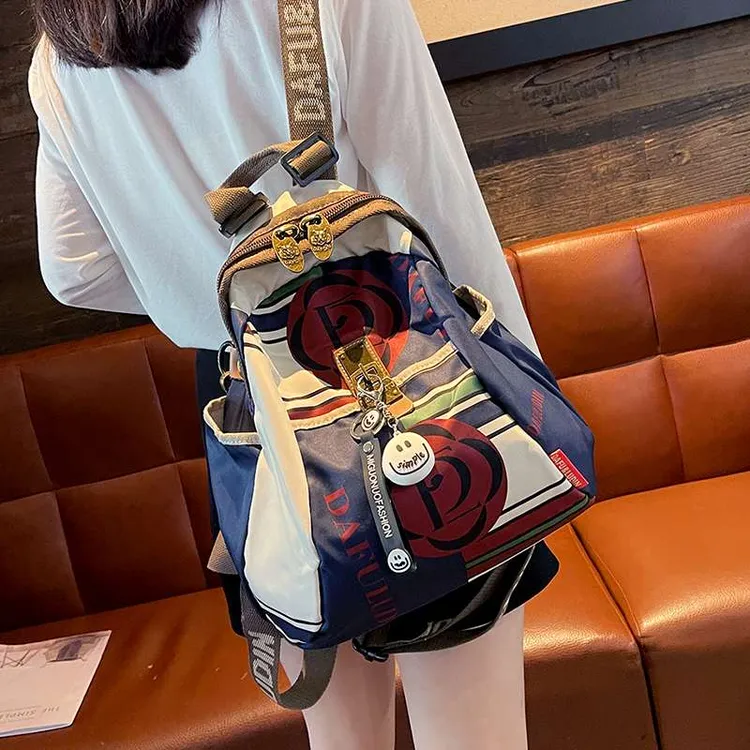 【2025新款】潮牌印花大容量旅行双肩包女2024新款休闲百搭牛津布