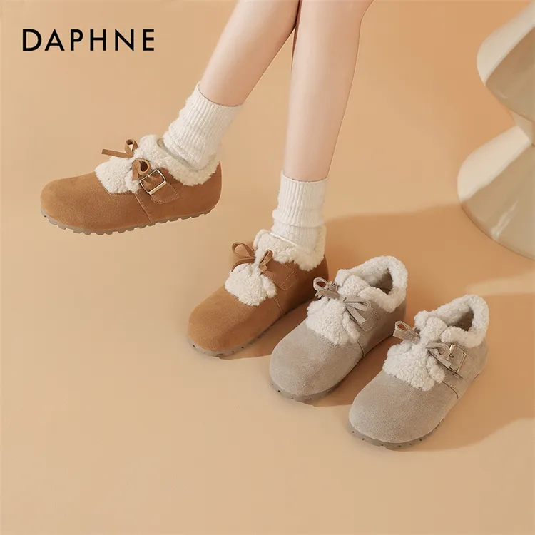 达芙妮勃肯雪地靴女2025新款冬季厚底毛毛棉鞋保暖加绒加厚一脚蹬