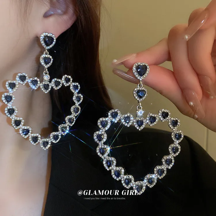 MEISHU/魅属 铜合金耳饰 欧美风夸张彩钻爱心甜酷风耳环霸气女王