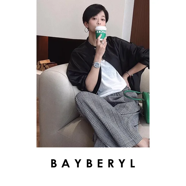 BAYBERYL老贝休斯顿*薄植鞣圆领抽绳25春时尚皮衣PY5B2002