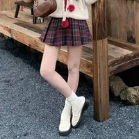 慕兔韩系方格小个子百褶半身裙女2025秋新款高腰显瘦宽松阔腿短裙