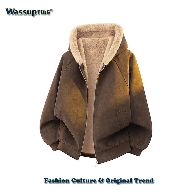 Wassup TIDE冬季男女款座山雕防风防污加绒连帽上衣保暖毛绒外套
