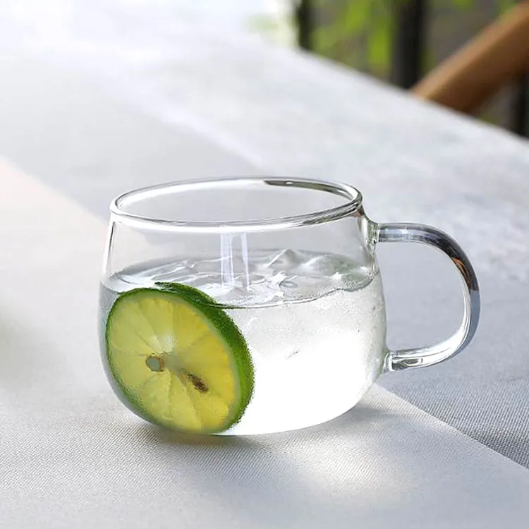 玻璃杯子花茶杯简约牛奶杯高硼硅透明无盖带把家用圆形水杯早餐杯