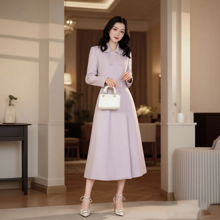 新款高级毛呢大衣显瘦气质收腰修身白色法式时尚