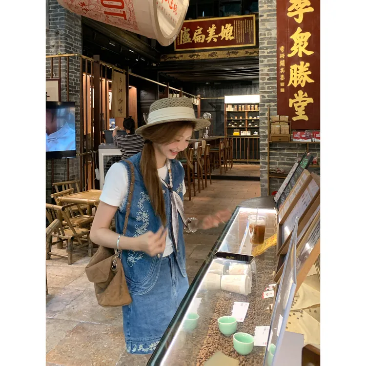 切糕自制【请回答1988】小个子女装夏高级感牛仔套装马甲短裙休闲