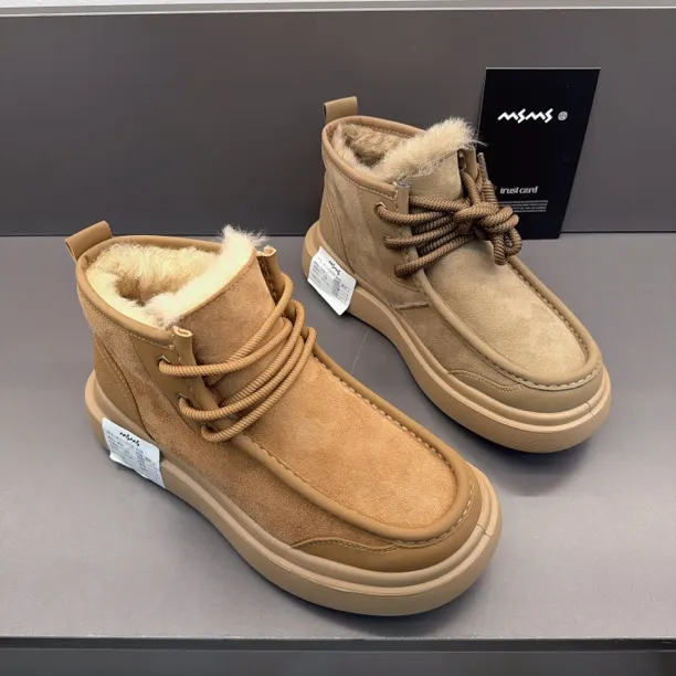 玛莎玛索冬季新款皮毛休闲鞋32326-60时尚百搭休闲男款大棉系带