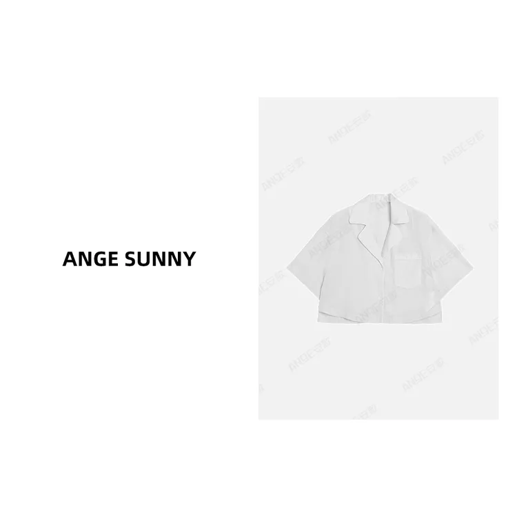 ANGE SUNNY【条纹套装 白色短款衬衫】a*w女士睡衣外穿短款上衣