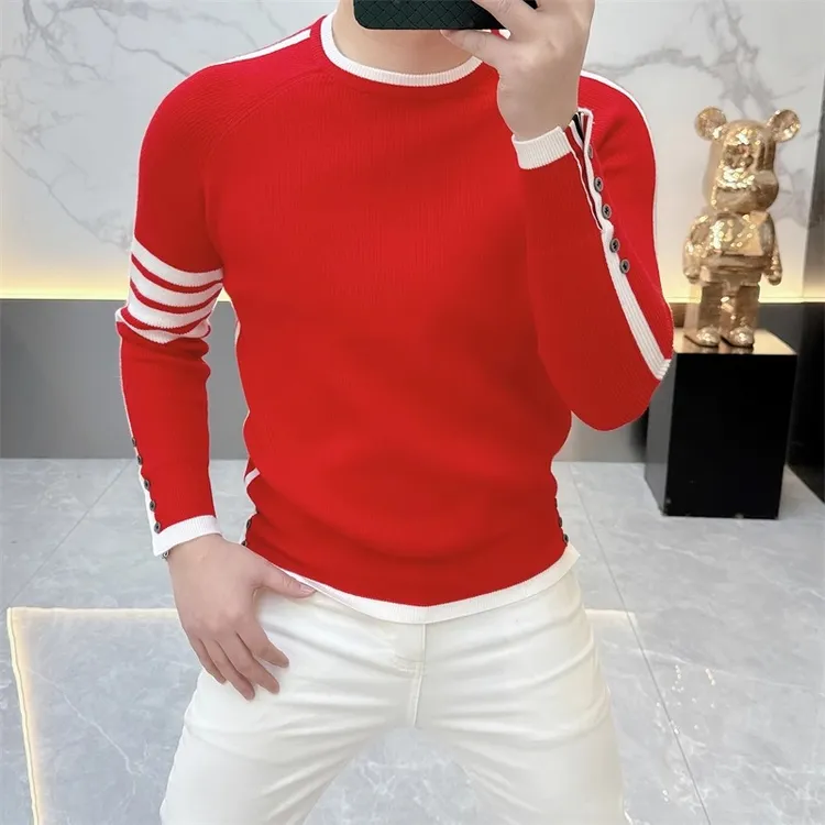欧货轻奢高品质长袖针织毛衣纯色秋冬男士休闲圆领打底衫潮66167