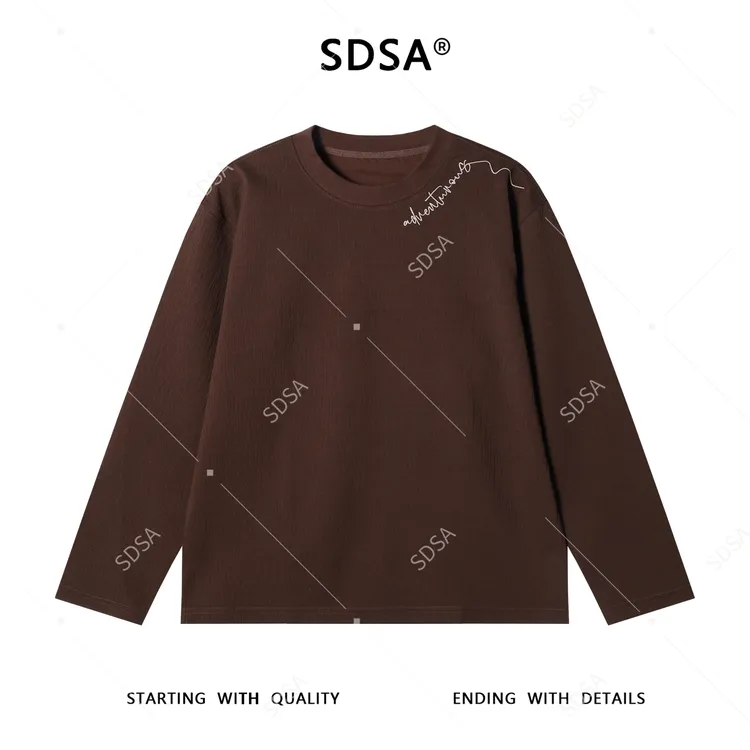SDSA男士秋冬新款轻奢痞帅男装肌理感刺绣字母圆领长袖T恤网红款