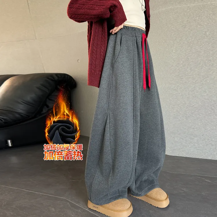 2025秋冬新款加绒休闲裤女大童宽松气球裤儿童运动卫裤加厚弯刀裤
