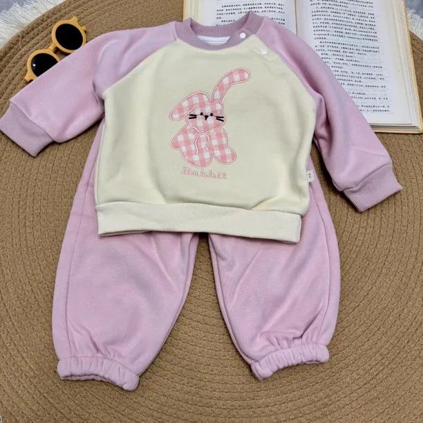 韩版可爱萌趣女童两件套针织棉奥利绒一体加绒保暖套装中小女童装