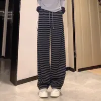 9922新款韩版蓝灰条纹宽松休闲厚款弯刀裤